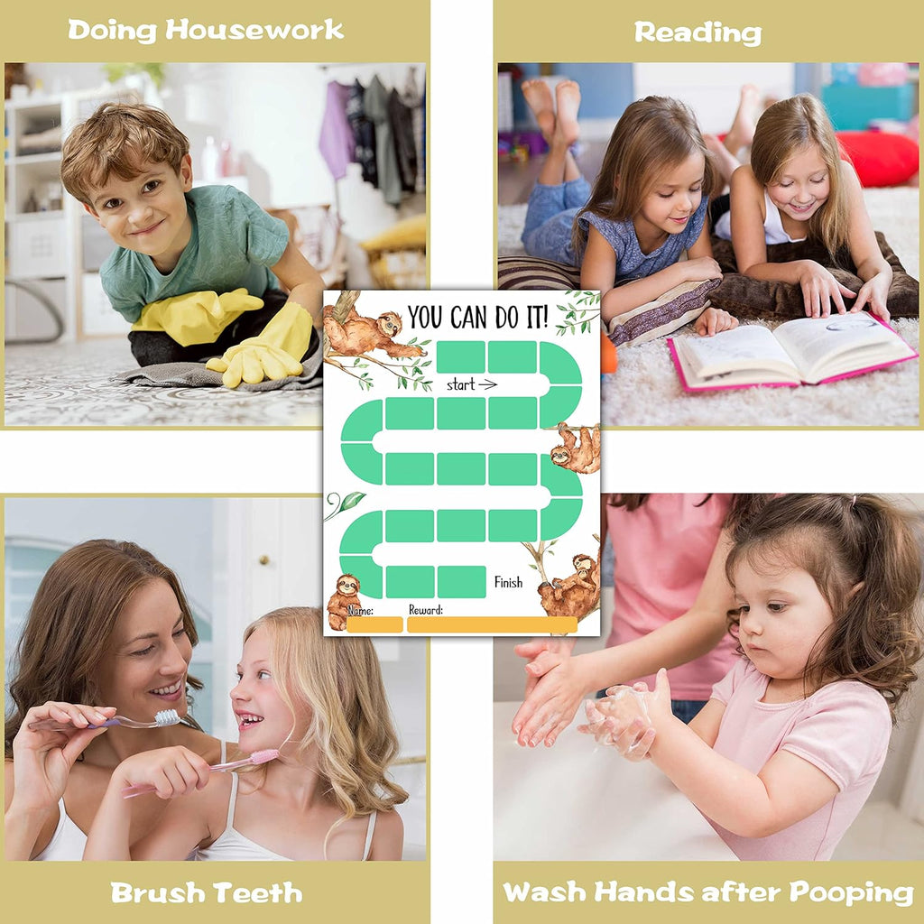 20 Sloth Reward Chart with 432 Round Stickers, Incentive Behavior Chart for Kids at Home Classroom, Kids Routine Daily Chore Sticker Chart-B04