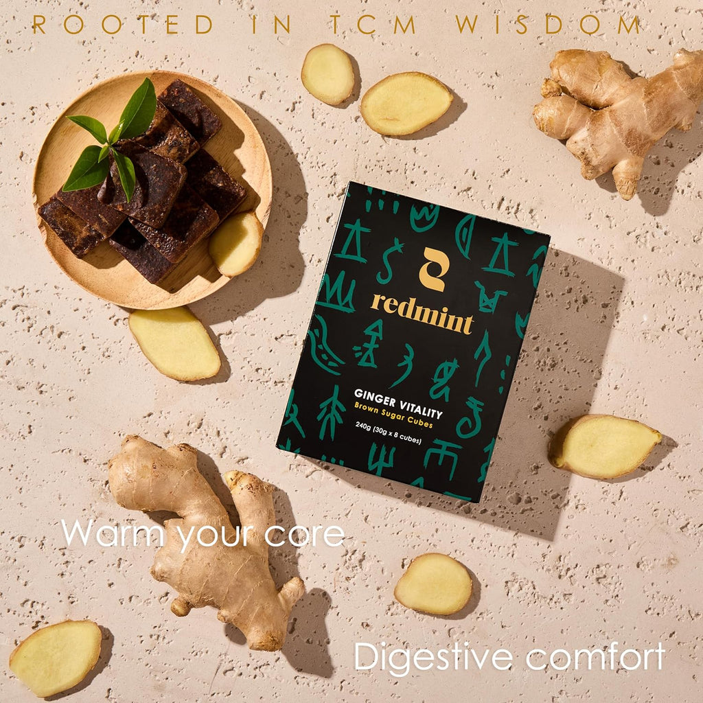 Redmint Brown Sugar Ginger Tea Cube for Menstrual Cycle, Digestive & Immune Support | Natural TCM-Inspired Herbal Cube | Taiwanese Brown Sugar & Ginger,30g × 8 Cubes