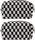 PAZIMIIK Checkered Makeup Bag for Purse Portable Zipper Make Up Pouch Small Cosmetic Case for Travel Accessories (2PCS Black)