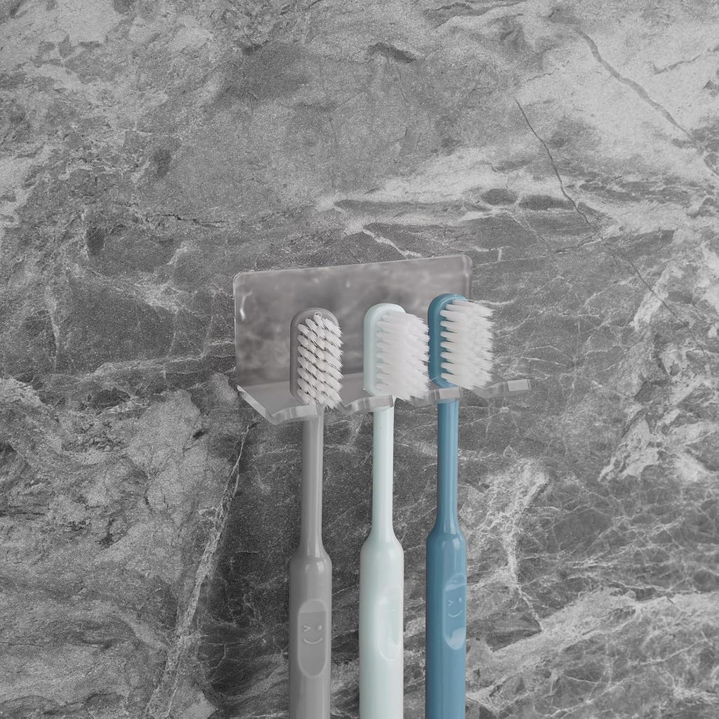 Self Adhesive Toothbrush Holders Wall Mounted, 3 Slots Electric Toothbrush Organizer for Shower, Multipurpose Rack Hanger for Power Plug, Razor, Key(Frosted)