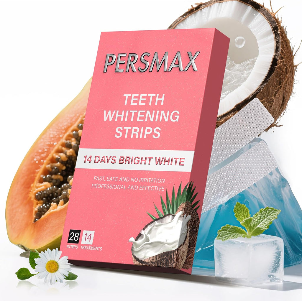 Teeth Whitening Strips for Sensitive Teeth Enamel Safe Smile Whitening Kit, 28 Strips 14 Treatments, No-Slip Remove Coffee Wine Smoking Stains Professional