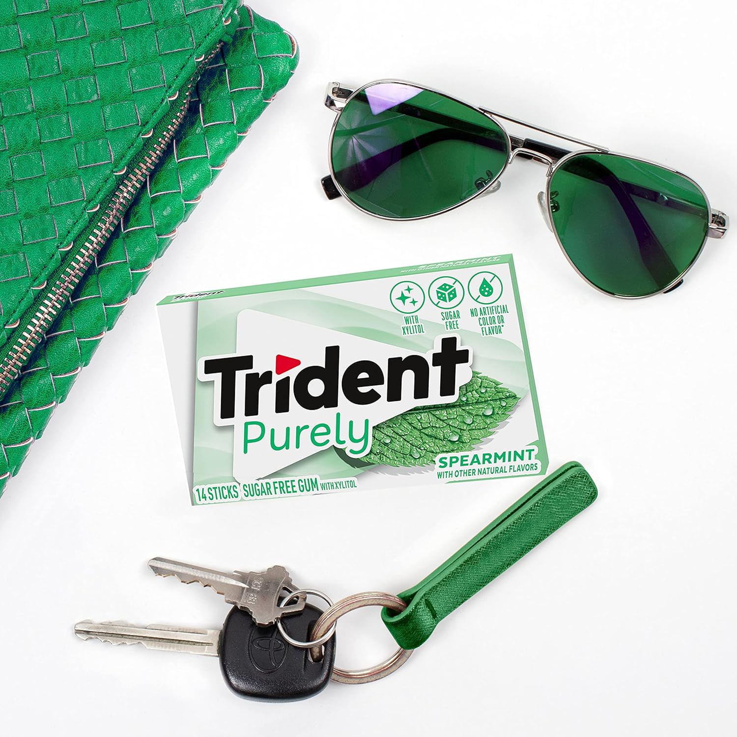 Trident Purely Spearmint Sugar-Free Chewing Gum, 12 Packs of 14 Pieces (168 Total Pieces)