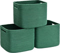 3 Pack Cube Storage Bin, 9”x9”x7” Cotton Rope Woven Baskets for Organizing Toys Clothes Towels, Square Gift Storage Baskets for Shelf, Nursery, Closet, Bathroom, Pantry (Green)