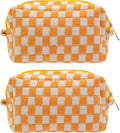 PAZIMIIK Checkered Makeup Bag for Purse Portable Zipper Make Up Pouch Small Cosmetic Case for Travel Accessories (2PCS Orange)