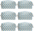 PAZIMIIK 6PCS Checkered Makeup Bag for Purse Portable Zipper Make Up Pouch Small Cosmetic Case for Travel Accessories Blue Beige