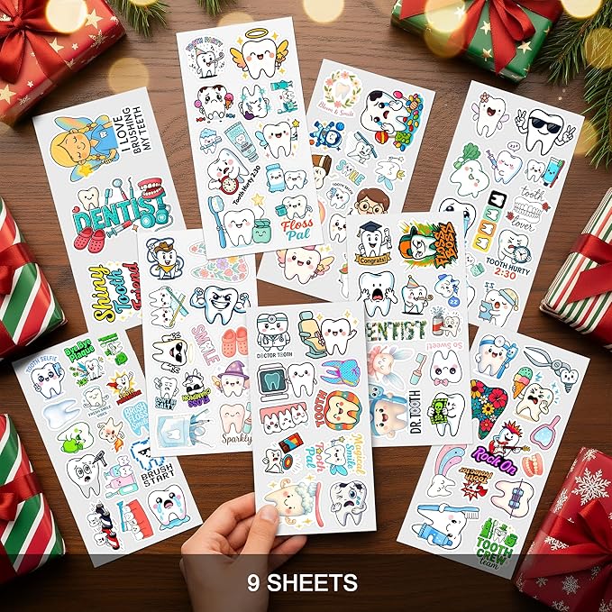 100 PCS Dentist Tooth Stickers Pack – Cute Teeth Dental Hygiene Vinyl Waterproof Decals for Kids, Teens, Adults, Dentist Students, Scrapbook, Laptop, Water Bottle, Car, Hard Hat