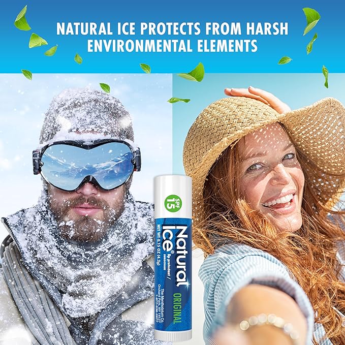 Mentholatum Natural Ice Original Medicated Lip Balm, Hydrating Lip Care for Dry, Chapped Lips, Moisturizing Formula with SPF 15 Helps Prevent Sunburn, Protection for Smooth, Soft Lips (Pack of 12)