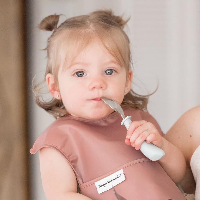 Tiny Twinkle Mess-Proof Baby Bibs for Eating | Waterproof, Wipeable Toddler Bibs with Catch-All Pocket | Feeding Bibs for Girls & Boys(3 Pack,Sage,Taupe, Dandelion)