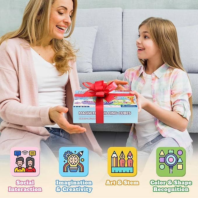 116 PCS Magnetic Blocks Set, 1" Magnet Building Blocks with Toy Eyes and Storage Bag for Kids Gifts, STEM Educational Preschool Sensory Toys for Toddlers Boys Girls Ages 3 4 5 6 7 8 + (Macaron Color)