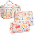 PAZIMIIK 3PCS Makeup Bag SET Large Travel Quilted Zipper Soft Cosmetic Case Pouch for Women Girls Make Up,Little Bunny