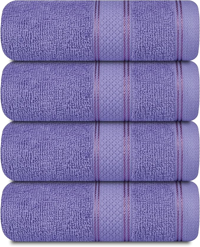 Casa Lino 100% Cotton Hand Towels for Bathroom - Soft, Highly Absorbent & Quick Dry Kitchen Towels - Gym Towel Set - Travel Towel Set - 24" x 16" - Pack of 4 - (Lavender)