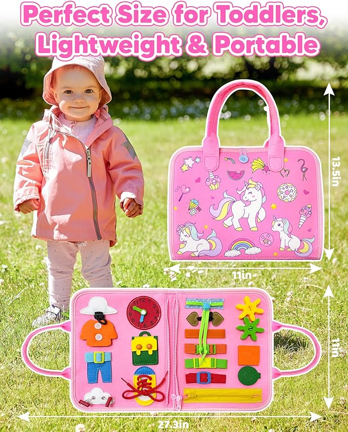 Busy Board Montessori Toys for Toddler Girl Birthday Gifts, Busy Book Sensory Learning Toys for Toddlers, Educational Activities Airplane Car Travel Toy for Girls