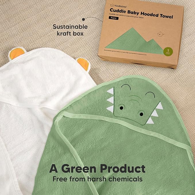 KeaBabies Hooded Baby Towel for Newborn - Viscose Derived from Bamboo Large Baby Bath Towels with Hood for Boys, Girls, Toddler, Extra Absorbent & Soft Newborn Bath Essentials (Alligator, Regular)