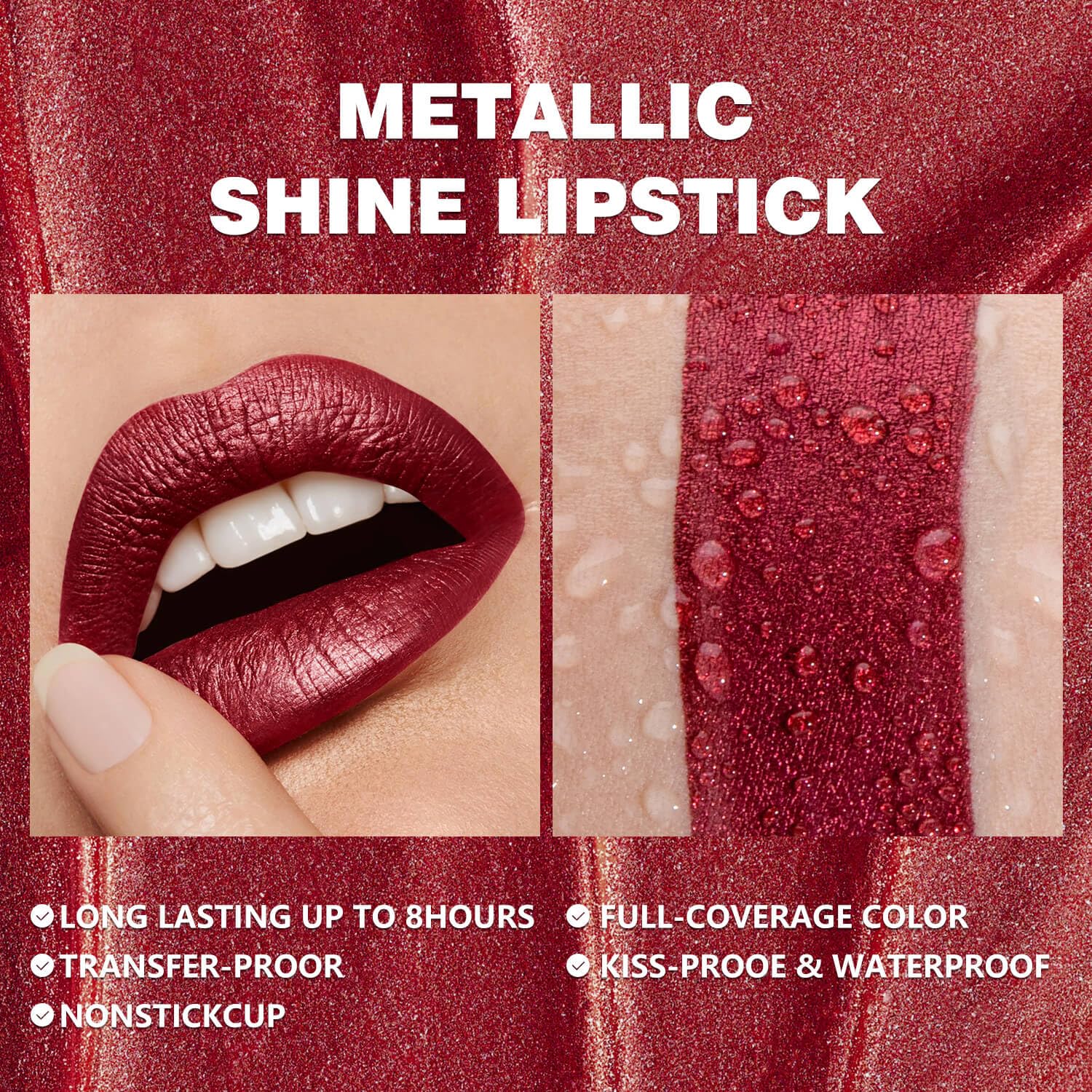 Metallic Liquid Lipstick Dark Red – High Pigment Long-Lasting Waterproof Lip Gloss, Smudge-Proof, Lightweight Red Metallic Lip Makeup for Parties & Everyday Wear (Be Brave)