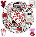 100 Pcs Downtown Girl Stickers, Aesthetic Trendy Y2K Sticker Red Black Vinyl Waterproof Decals for Car, Water Bottle Scrapbook Helmet Gift for Men Women Birthday Christmas