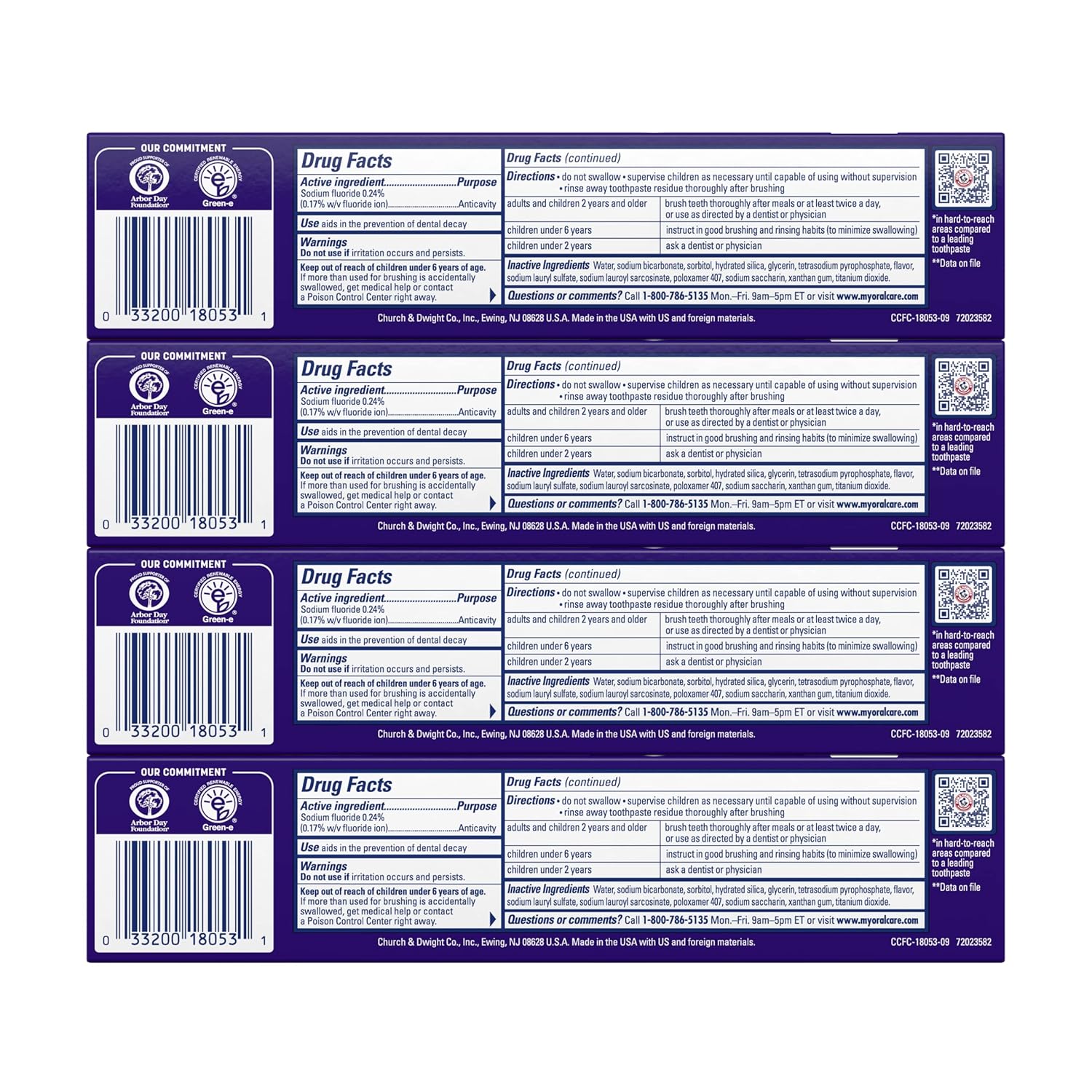 ARM & HAMMER Complete Care Toothpaste, Teeth Whitening Toothpaste with Baking Soda, Fluoride, Whole Mouth Protection, Fresh Mint Flavor, 6.0 oz (Pack of 4)