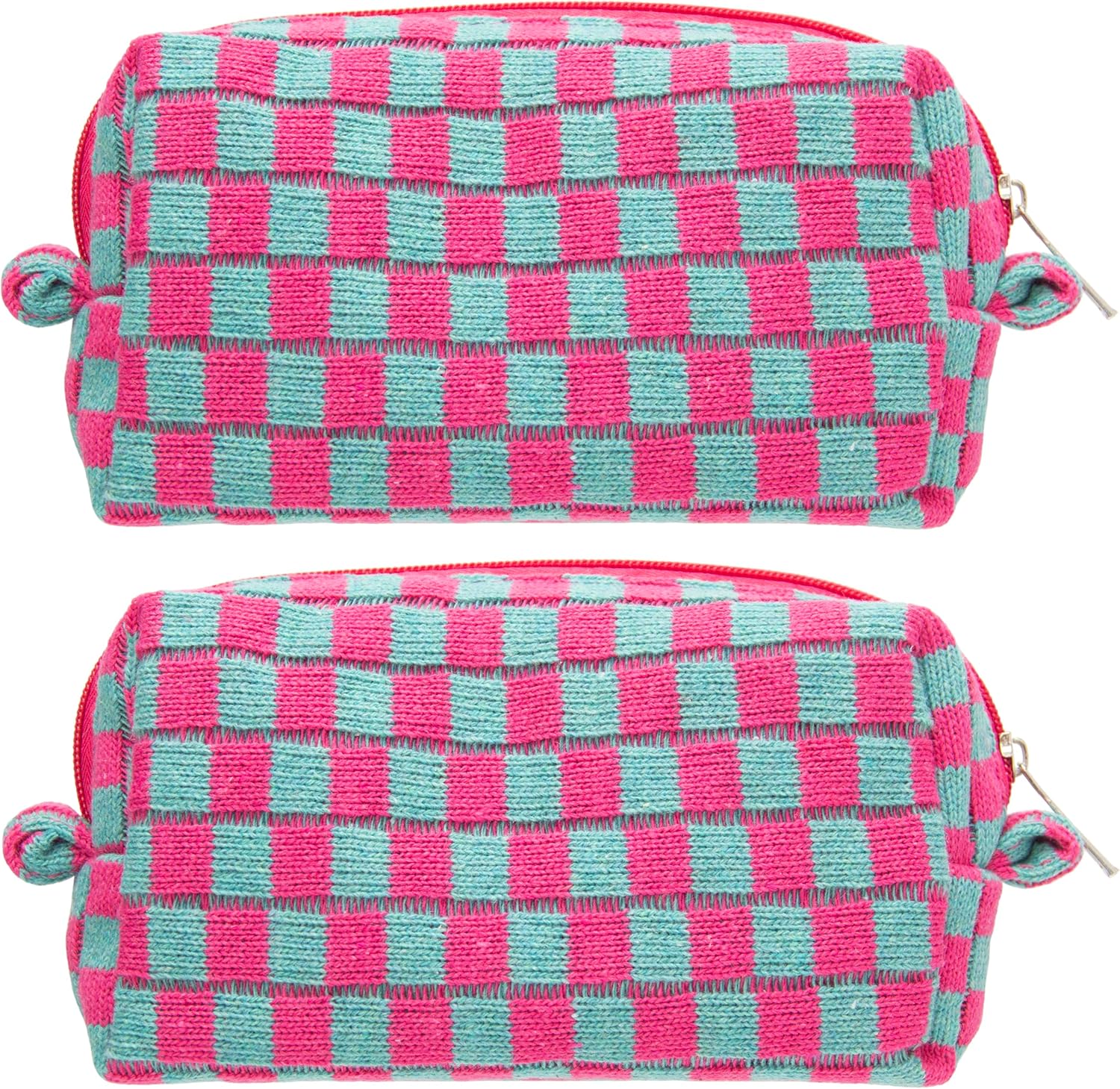 PAZIMIIK Checkered Makeup Bag for Purse Portable Zipper Make Up Pouch Small Cosmetic Case for Travel Accessories (2PCS Magenta Green)