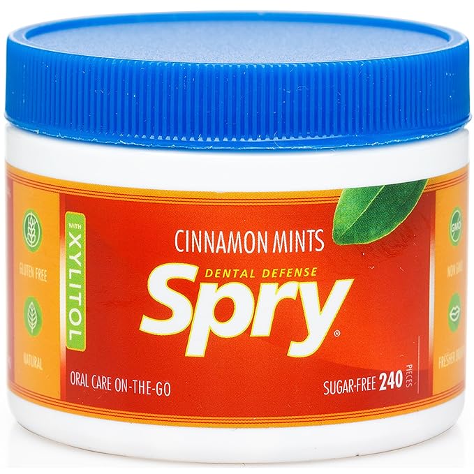 Spry Xylitol Cinnamon Mints Sugar Free Candy - Promote Oral Health, Increase Saliva Production, Stop Bad Breath, Non-GMO, Gluten-Free, 240 Count (Pack of 4)