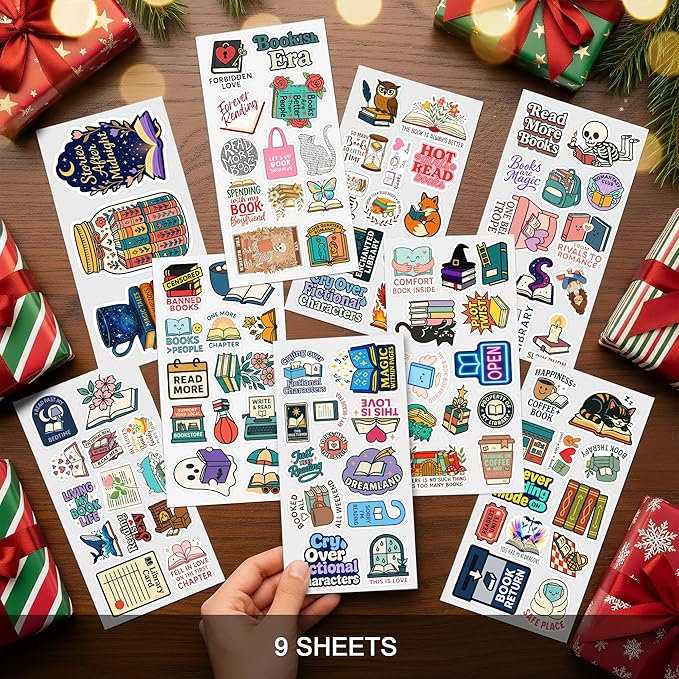 100 PCS Book Stickers Pack, Vinyl Waterproof Decals with Reading Quotes and Bookish Designs, Fun Gift for Kids Teens Adults Students Teachers Laptop Water Bottle Scrapbook