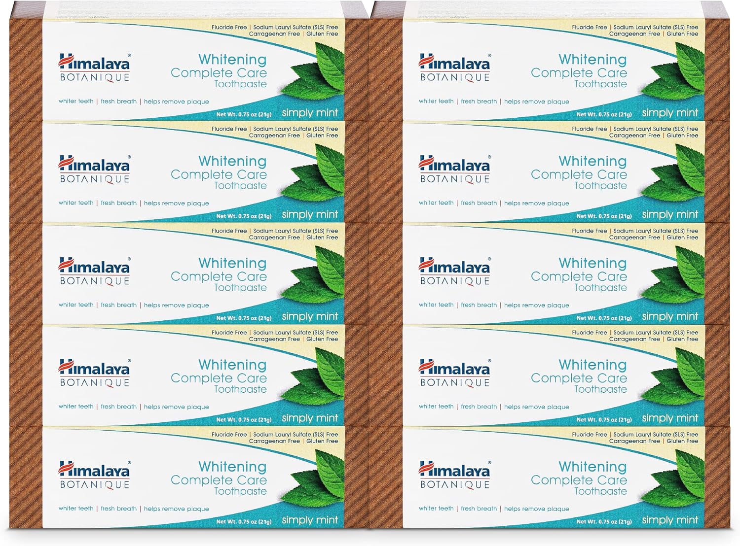 Himalaya Botanique Whitening Complete Care Travel Toothpaste, Mint - Travel Size Whitening Toothpaste Without Fluoride for Brighter Teeth & Fresh Breath - Vegan, 0.74 oz (Pack of 10)