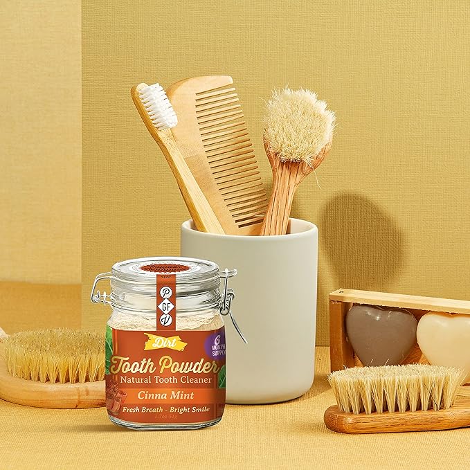 The Dirt - Remineralizing Tooth Powder, Natural Fluoride-Free Teeth Whitening Powder with Hydroxyapatite, Flouride & Gluten Free, Organic Vegan (Cinna Mint, 51g: 6 Month Supply)