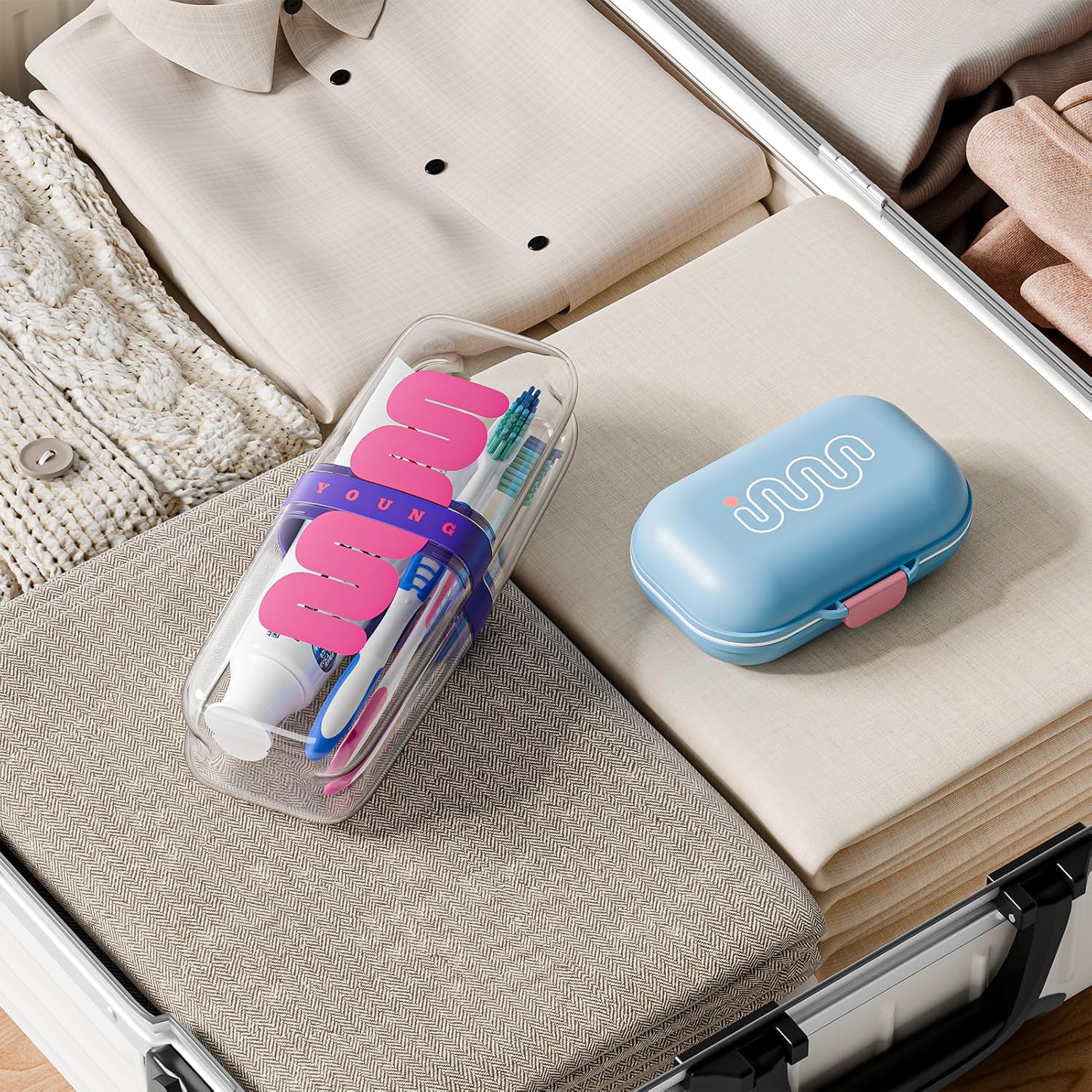 VITVITI Travel Soap Case Container, Portable Toothbrush Travel Case Dish Tray, 7.88 Inch Toothpaste Traveling Toothbrush Holder Set with Cover for Trip/Bathroom/Camping, Purple