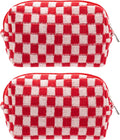 PAZIMIIK Checkered Makeup Bag for Purse Portable Zipper Make Up Pouch Small Cosmetic Case for Travel Accessories (2PCS Red)