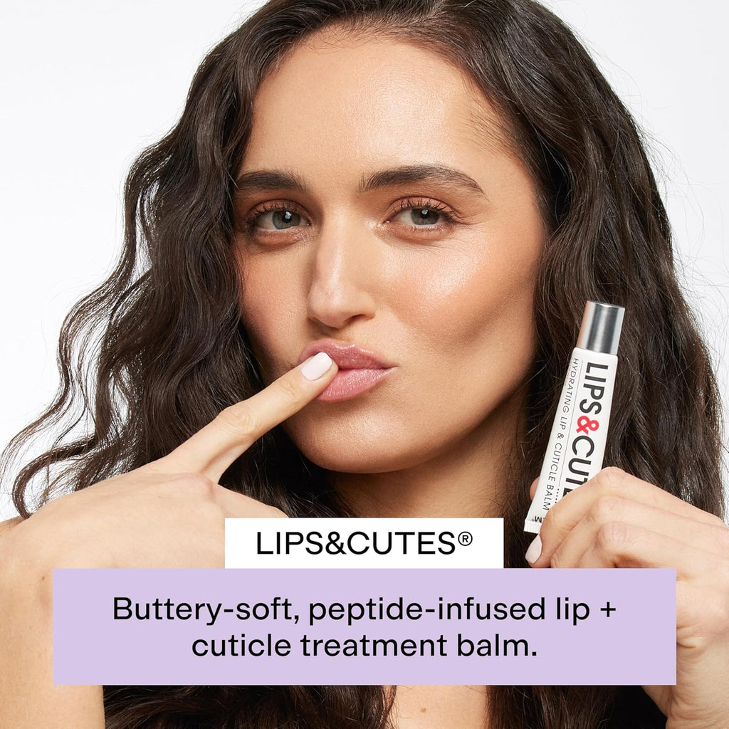 CLEARSTEM LIPS&CUTES Lip Balm & Cuticle Care - Multi-Tasking Hydrating Balm with Peptides, Vitamin E & Green Tea - Lip Care Products & Cuticle Balm Essentials for Daily Soothing & Nourishing Routine