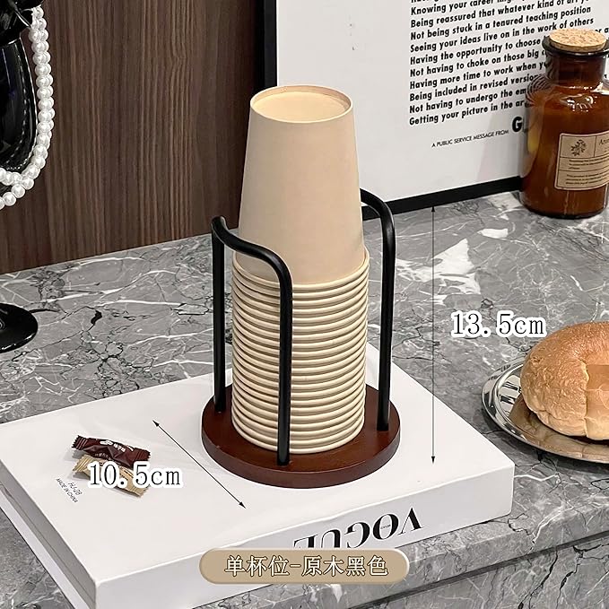 Wood Bathroom Cup Holder, Stylish Walnut Disposable Cup Dispenser, Plastic Mouthwash Cup Storage Organizer for Cups (Under 3.35in Diameter) -Perfect for Office, Kitchen, Gym, School or Cafes