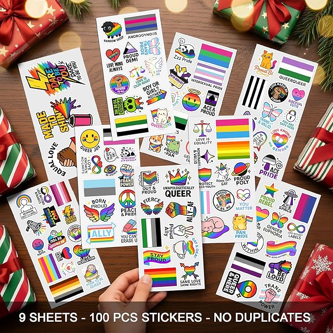 100 Pcs Rainbow Flag Pride Stickers Mixed, Stuff Vinyl Sticker Waterproof Decal Decore Laptop Water Bottle Scrapbook Hard Hat Funny Gift for Men Boy Birthday Christmas
