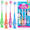 Kids Toothbrush Suction Cup, Toddler Toothbrush Soft Bristles, Child Toothbrush Suction Cups For Easy Access, Toddler Toothbrushes Handles Perfect For Tiny Hands of Boys and Girls (4 Pack - Penguin)