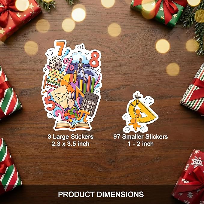 100 PCS Math Stickers Pack, Vinyl Waterproof Decals of Numbers Equations Geometry Algebra Graphs and Pi Symbols, Fun Gift for Kids Teens Adults Students Teachers Water Bottle Scrapbook