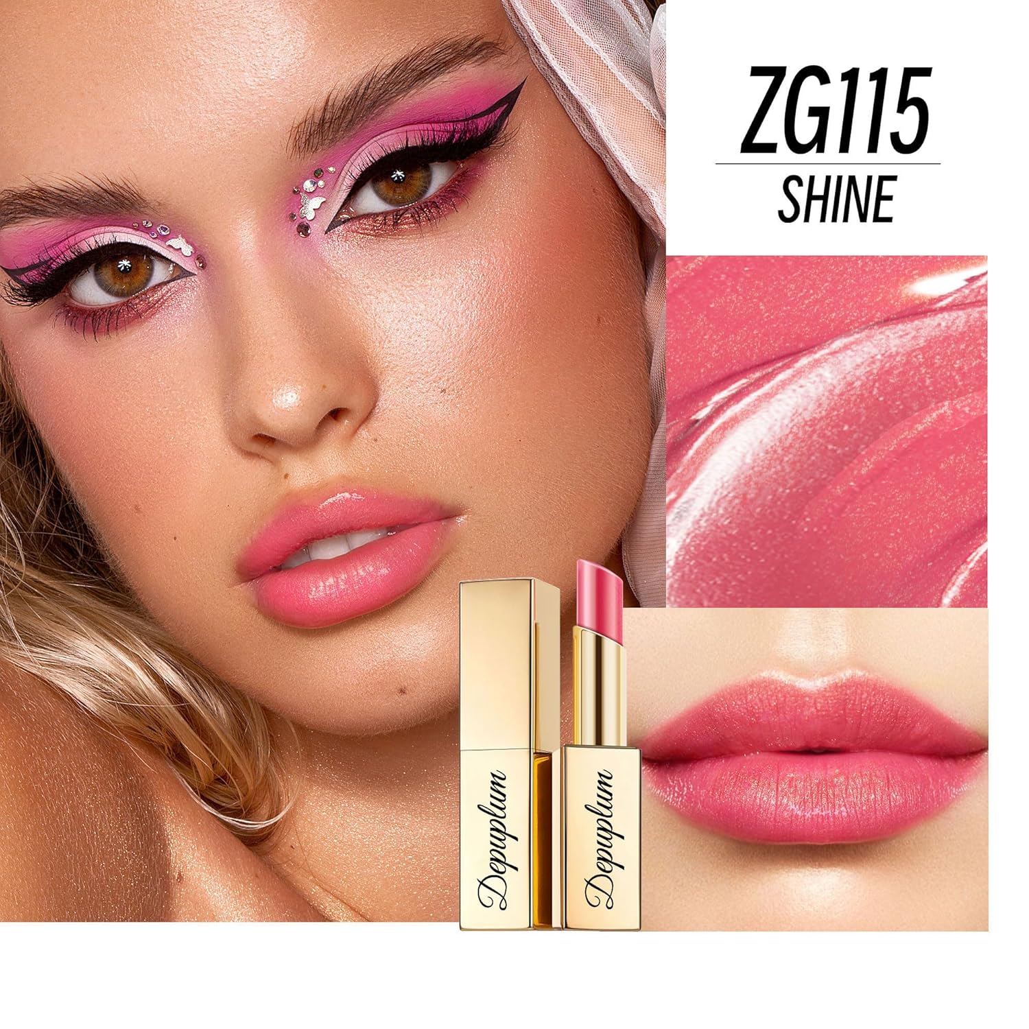 Red Pink Lipstick Moisturizing for Women Shimmer Tinted Lip Balm Hydrating Nourishing Lip Gloss Vegan& Cruelty Free Lip Makeup, ZG115 Shine