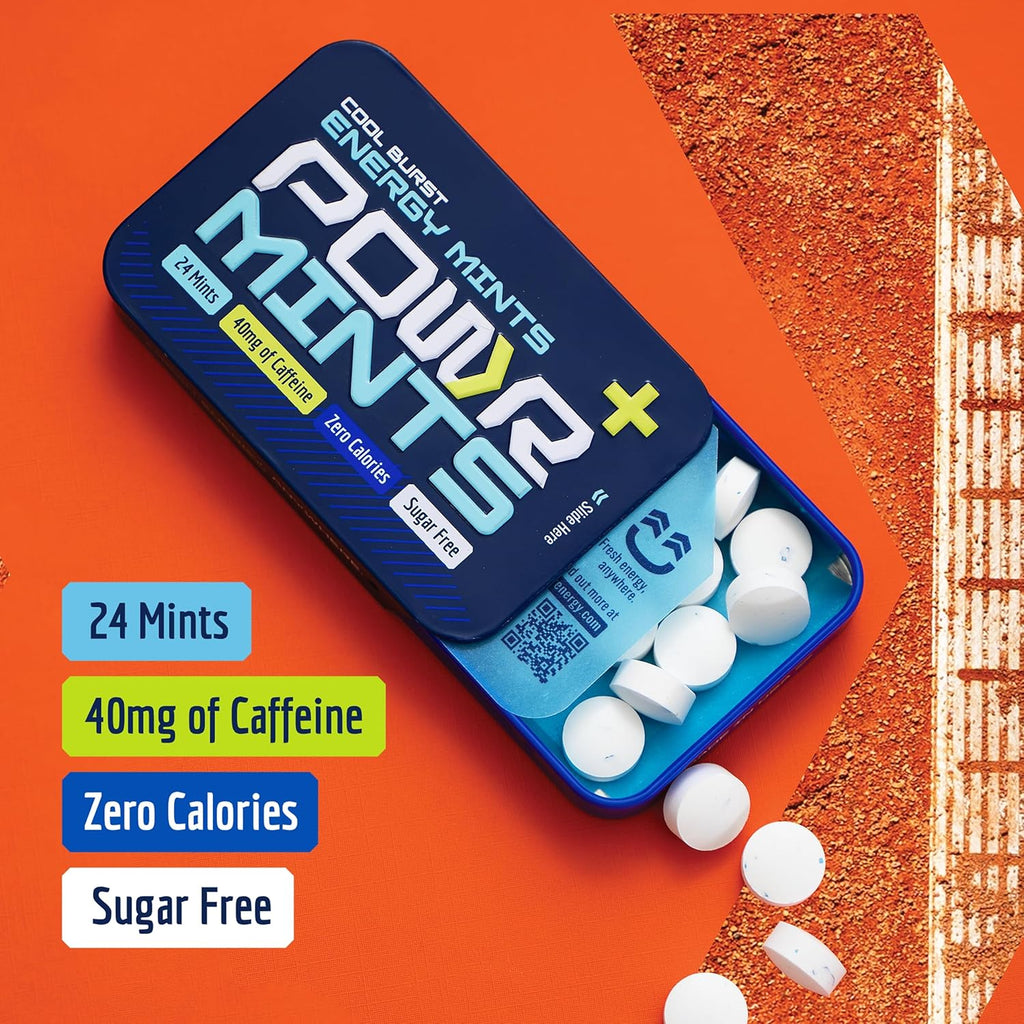 POWR Energy Mints - 24 Mints, 40mg of Caffeine Per Mint, Sugar Free, Zero Calories, No Aspartame - Pre-Workout, Cycling, Running, Endurance - Focus & Energy