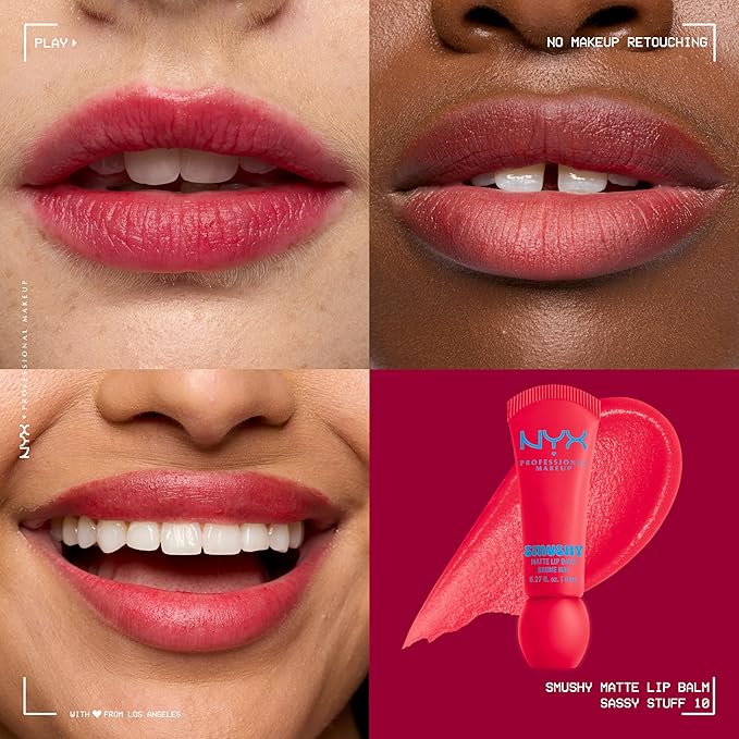 NYX PROFESSIONAL MAKEUP Smushy Matte Lip Balm, Tinted Lip Moisturizer with Soft, Matte Finish - Sassy Stuff (Candy Apple Red)