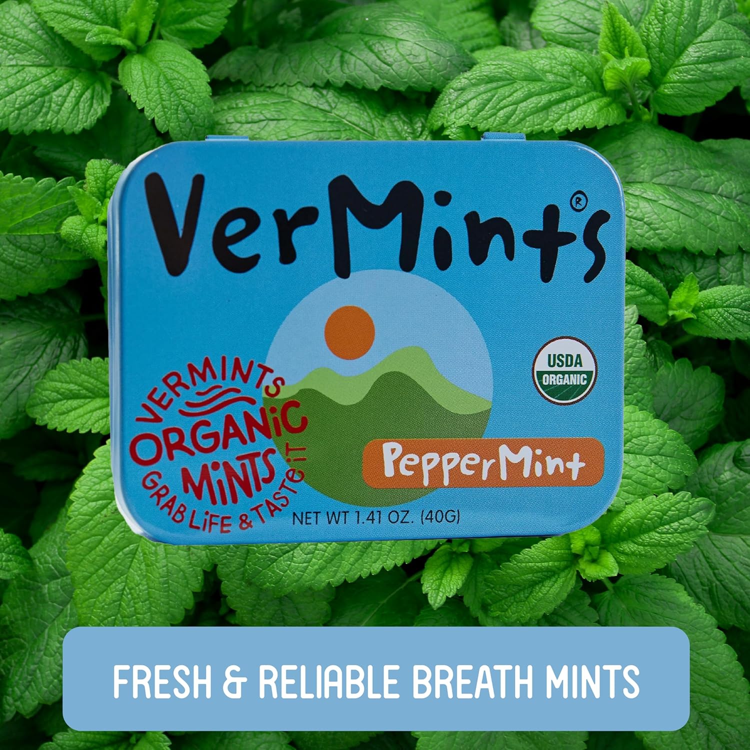 VerMints Organic Breath Mints PepperMint Candy Mints for Real Long-Lasting Flavor, Travel Size Tin - Non-GMO, Nut Free, Gluten Free, Vegan, Kosher Peppermints - 1.41oz Tins (Pack of 6)