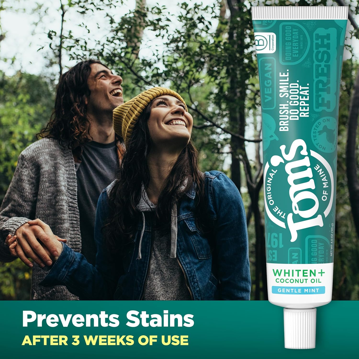 Tom’s of Maine Whiten Plus Coconut Oil Fluoride Free Toothpaste, Natural Whitening Toothpaste with Plant-Based Cleansers, Whitens Without Causing Sensitivity, Gentle Mint, 4.0 Oz (Pack of 3)