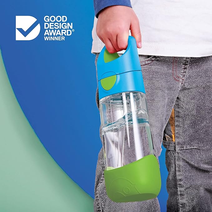 b.box 20oz Tritan Kids Water Bottle –Toddler Drink Bottle with Straw for School, Daycare, Travel w/Easy-Grip Triangular Design, Leak Proof Lid & Handle, BPA Free, Dishwasher Safe (Indigo Rose)