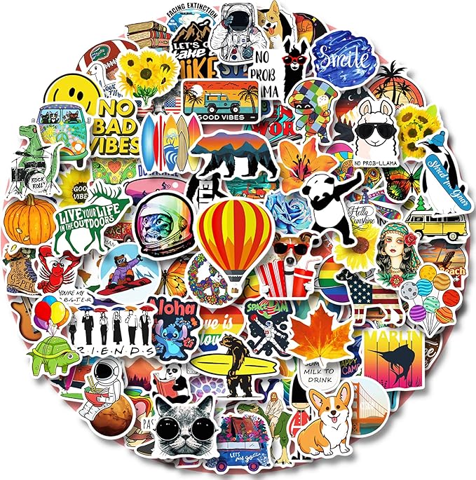 100 PCS Water Bottle Stickers for Kids Teens Girls Adults, Aesthetic Cute Vinyl Waterproof Vsco Cool Stickers, Laptop Scrapbook Skateboard Computer Car Sticker Packs