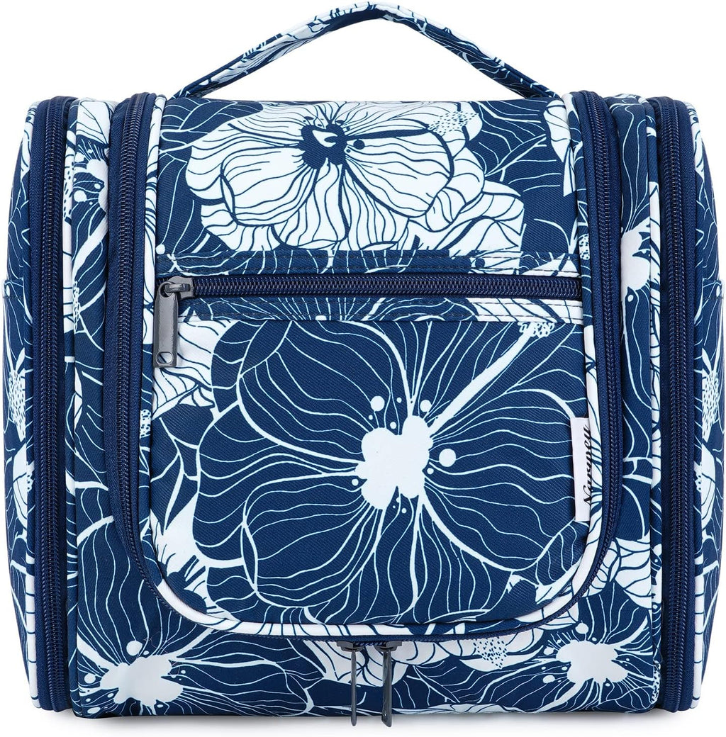 Narwey Hanging Toiletry Bag for Women Travel Makeup Bag Organizer Toiletries Bag for Cosmetics Essentials Accessories (Large, Blue Lotus)