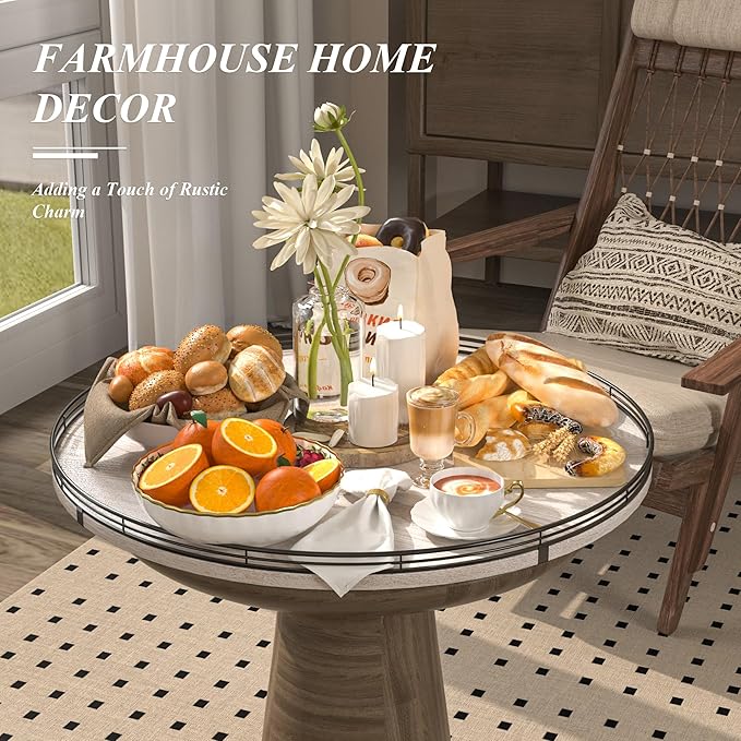 24" Lazy Susan Wood Turntable Organizer for Kitchen Decor, Farmhouse Round Wooden Larger Lazy Susan Organization and Storage for Cabinet, Dining Table, Bathroom, Countertop, Centerpiece,Whitewashed