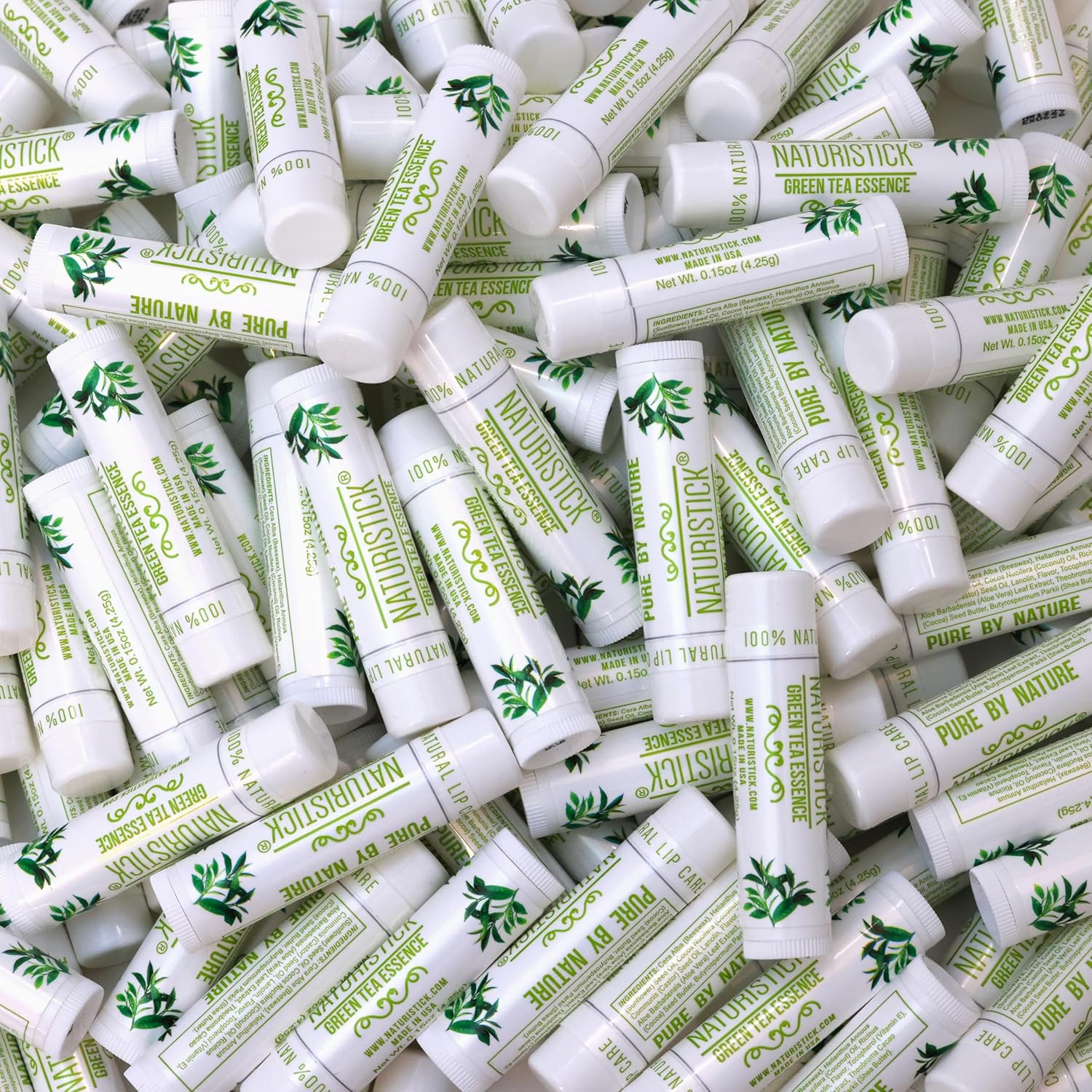 150-Pack Lip Balm in Bulk by Naturistick. Green Tea Scent. 100% Natural Ingredients. Best Beeswax Chapstick for Dry, Chapped Lips. Made in USA