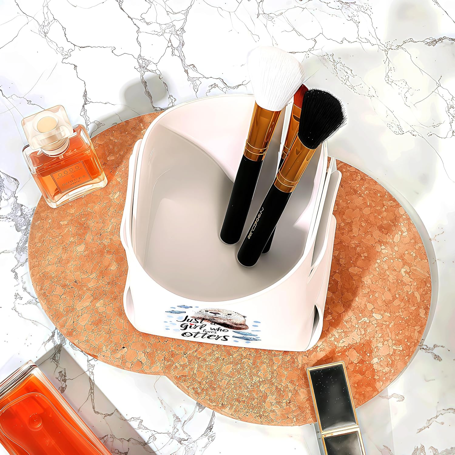 Sea Otter Makeup Brush Holder, Decorative Desk Organizer for Jewelry Pen Pencil Glasses Storage, Sea Otter Lovers Themed Gifts Stuff For Girls Teens Kids Women!