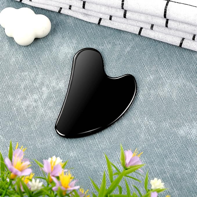 Nuanchu Stainless Steel Gua Sha Facial Tools Metal Guasha Tool for Face Body Jawline Shaper, Double Chin Reducer, Puffiness Reducing, Lymphatic Drainage Massager Skin Care Gift with Pouch(Black)