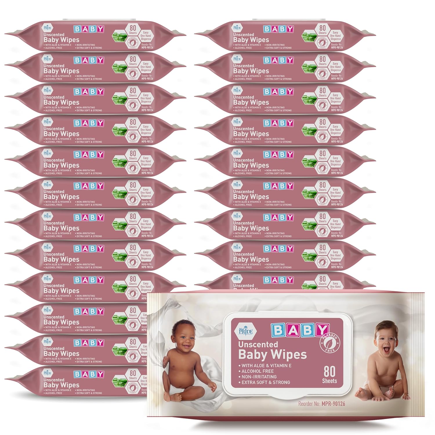 MED PRIDE Unscented Baby Wipes Bulk [24 Packs x 80 Wipes=1920 Wipes Total]- Alcohol-Free Baby Wipes With Soothing Aloe Vera & Vitamin E- Extra Soft & Strong, Paraben-Free, Non-Irritating