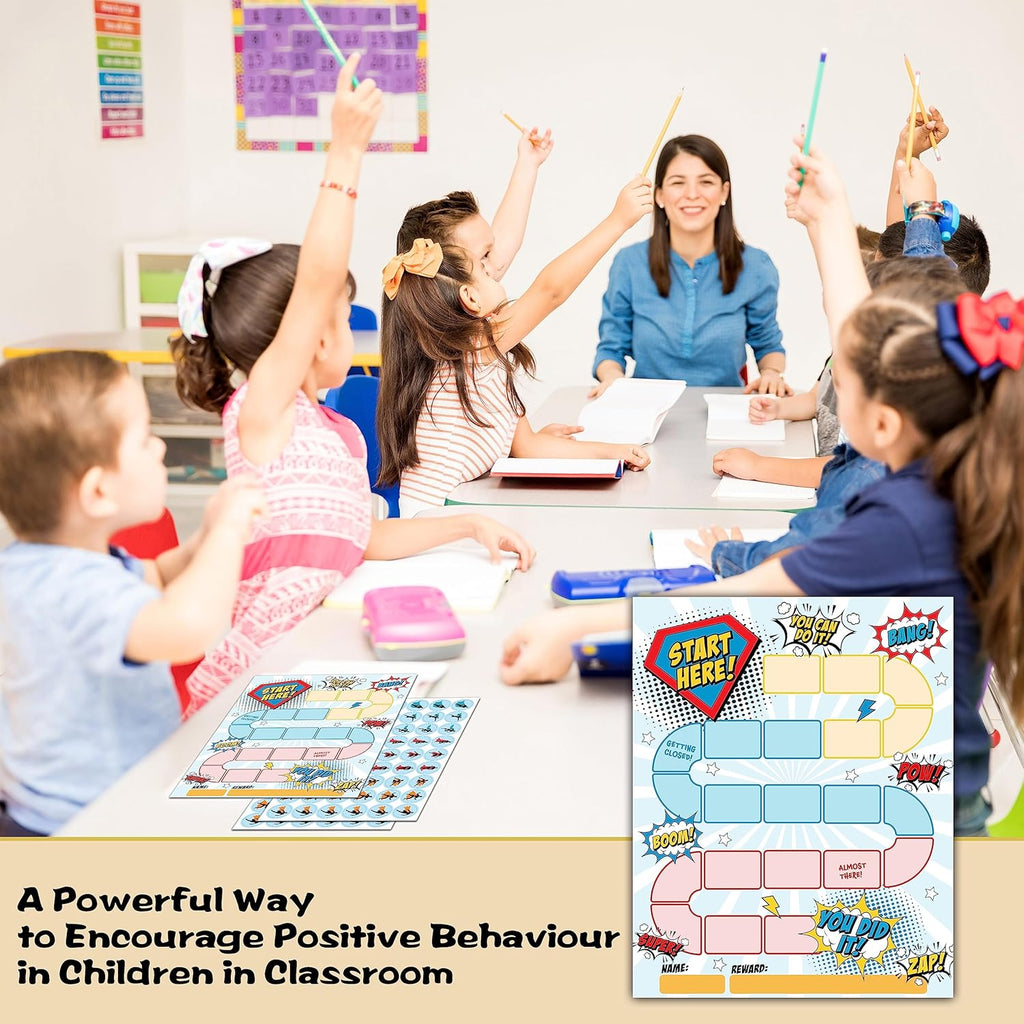 20 Superhero Reward Chart with 432 Round Stickers, Incentive Behavior Chart for Kids at Home Classroom, Kids Routine Daily Chore Sticker Chart-B12