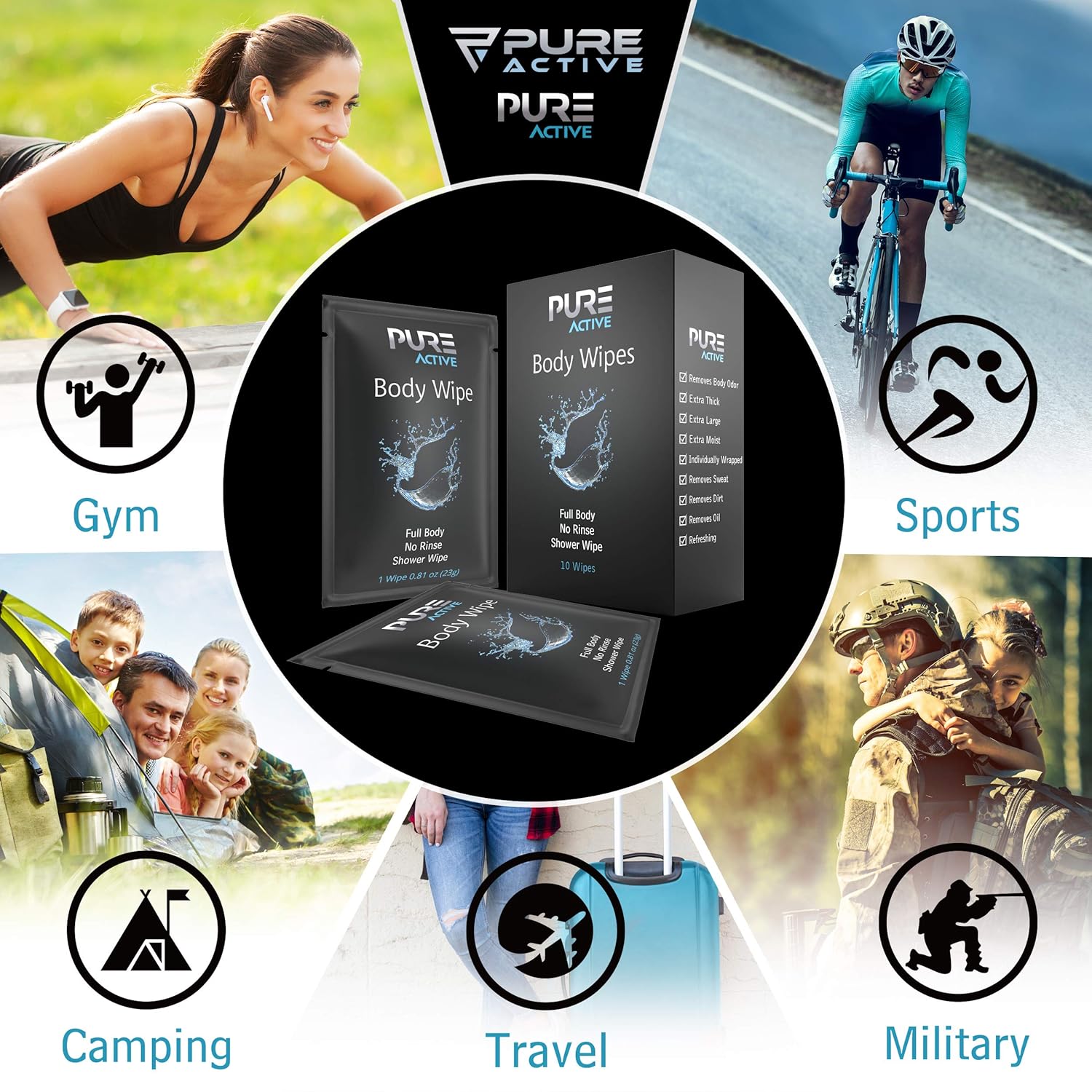 Shower Body Wipes, 60 Individually Wrapped Personal Hygiene Body Wipes for Women and Men, Keep Clean After Gym Travel Camping Outdoors Sports