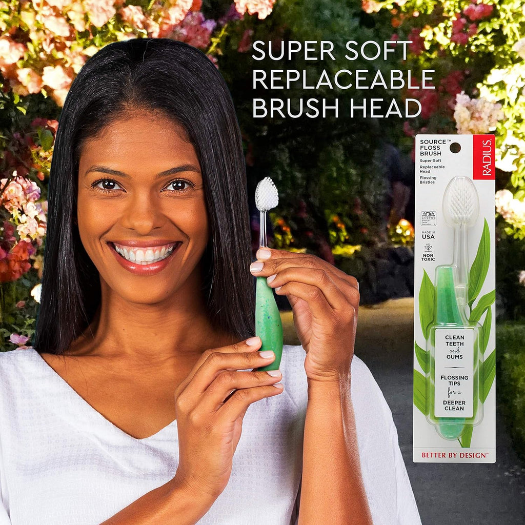 RADIUS Source Toothbrush with Replaceable Brush Head ADA Accepted Improve Gum Health & Reduce Issues - Super Soft - Soda Pop Eco-Grind - Pack of 1