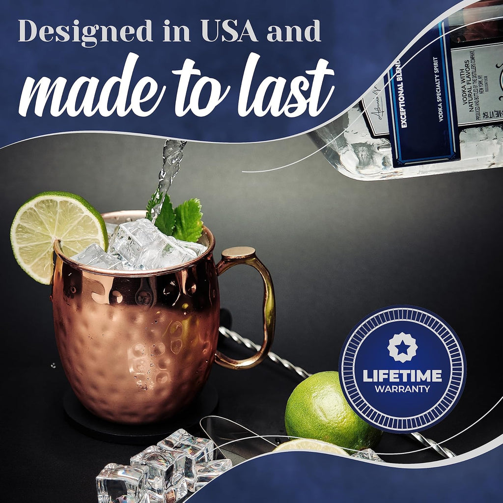 Moscow Mule Mugs Set of 24| Food Safe | High Grade Stainless Steel Mugs with Pure Copper Plating | Brass Handles with Thumb Rest |19 OZ | Large Size