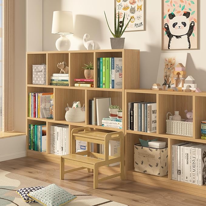 Step Stool for Kids Bamboo Toddler Two Steps Stool with Anti-Slip and Handles Stairs 300 lbs Capacity for Bathroom Kitchen Bedroom(Natural)